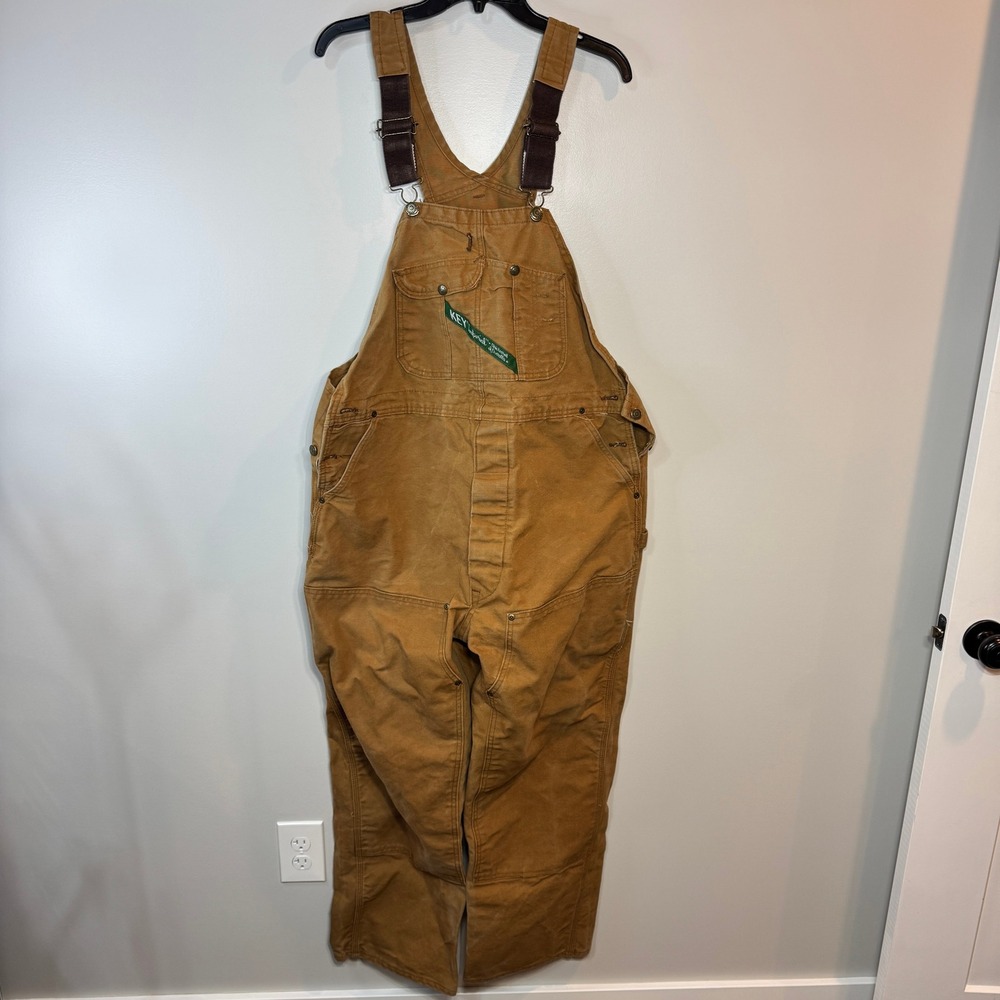 Key Imperial Mens Brown Duck Canvas Double‎ Knee Bib Overalls 44x30 USA Workwear